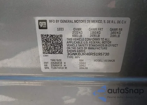 2024 Chevrolet Blazer Awd 3Lt из США, поврежденный, VIN 3GNKBJR46RS195730